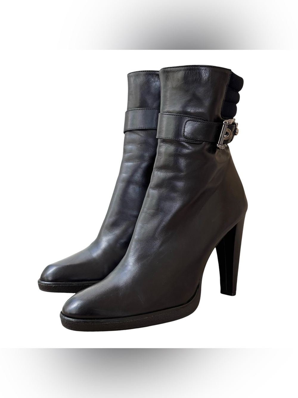 STUART WEITZMAN Black Leather & Crepe Zip Platform Ankle Boots - Picture 2 of 13